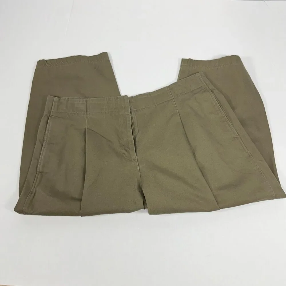 Pleated Cropped COS Olive Khaki Cotton Trouser Pants Size 12